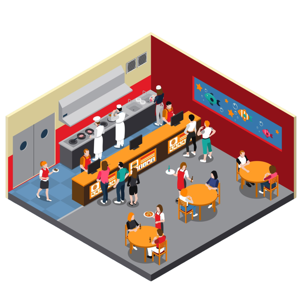 fast food restaurant isometric illustration