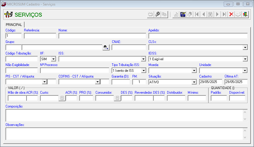 tela inicial serviços