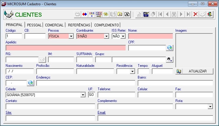 tela de inicio cadastro