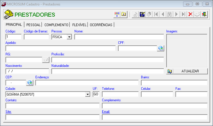 tela inicial cadastro prestadores