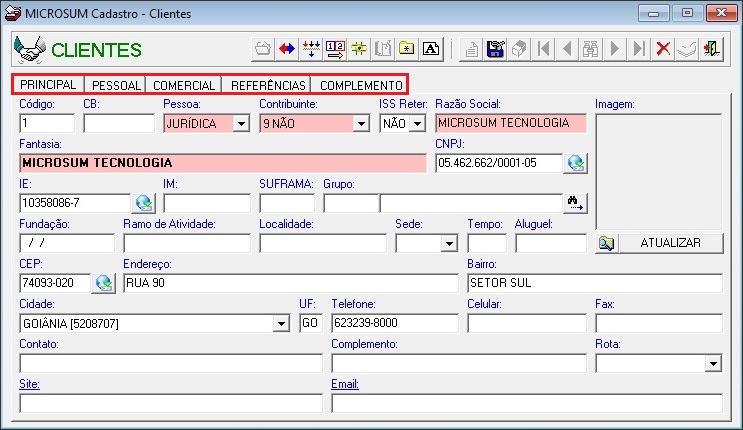 tela principal clientes