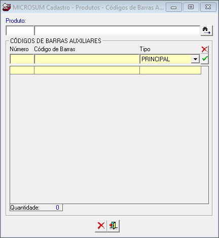 tela cadastro produtos código de barras auxiliáres