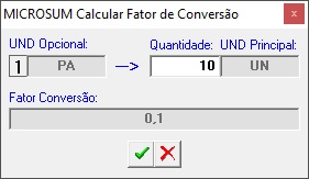 tela produtos fator de conversão