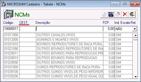 tela de cadastro ncms