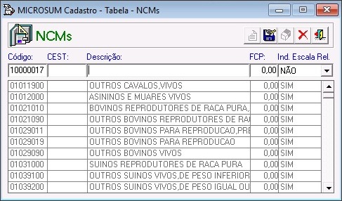tela de cadastro ncms