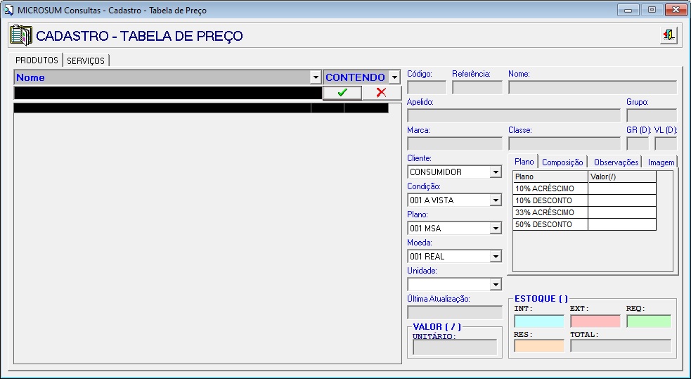 tabelas de preco