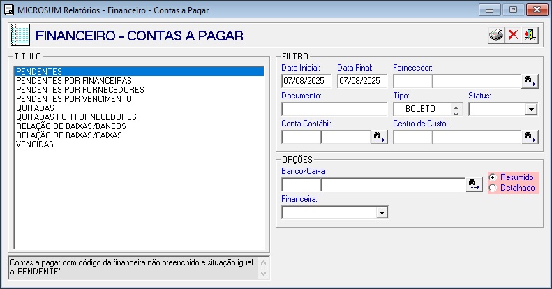 contas a pagar relatorios
