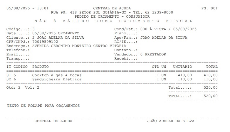 pedido orcamento