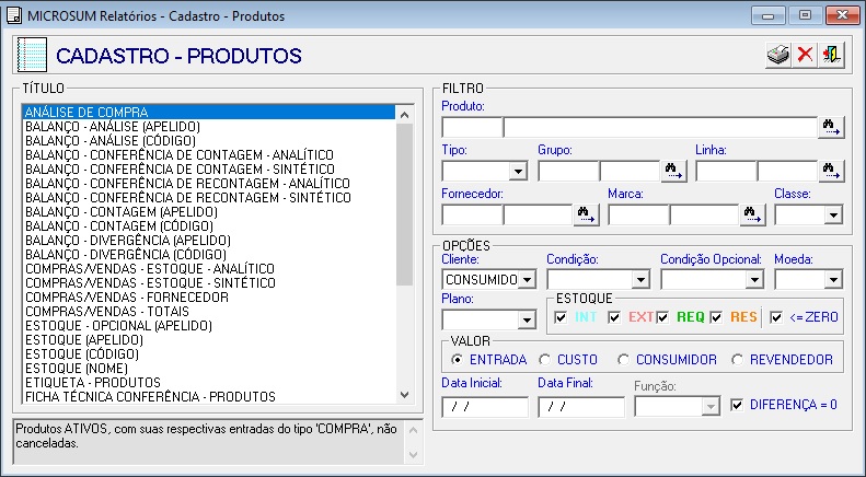 produtos relatorios
