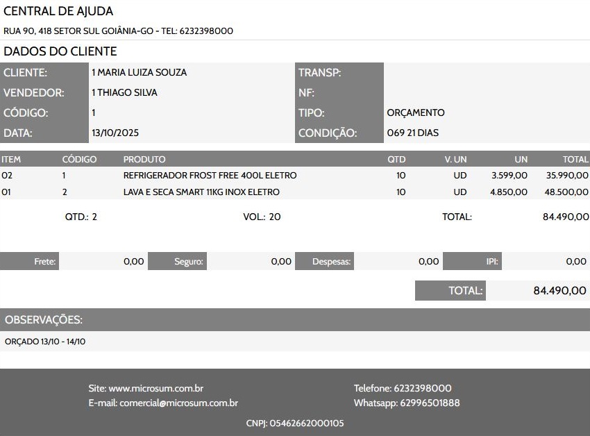 pedido orçamento