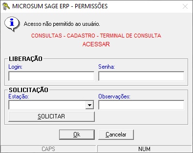 tela de permissoes user