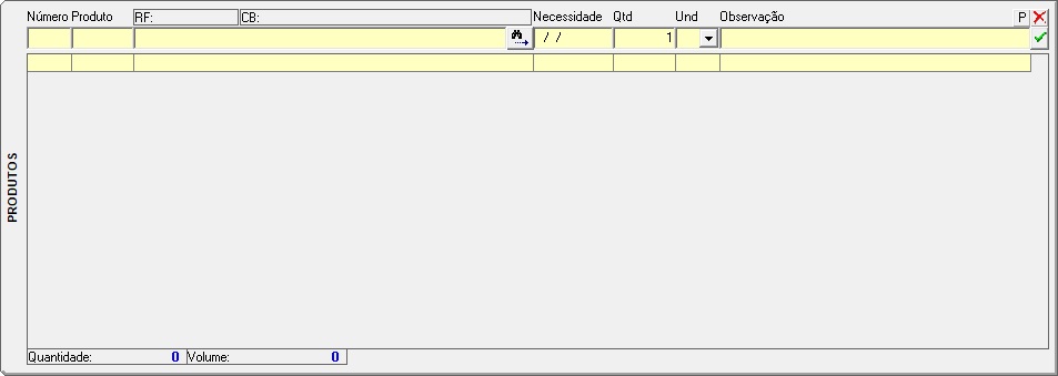 tela de produtos requisicoes