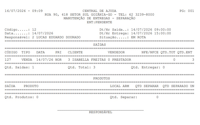 impressao de relatorio